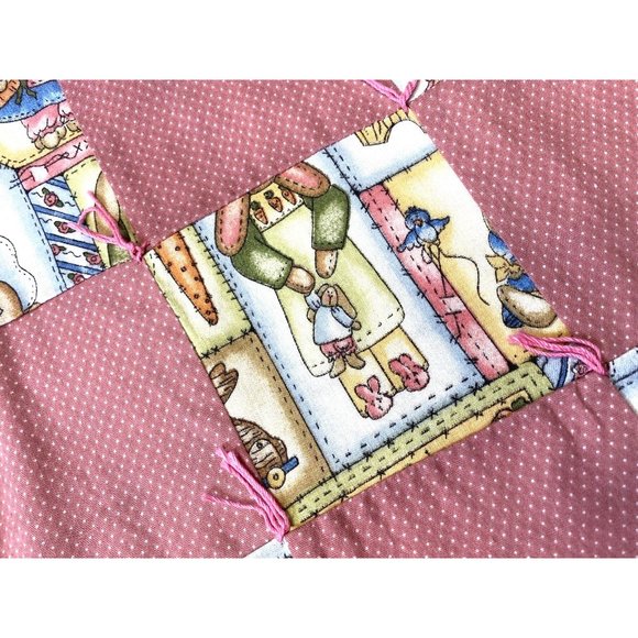 Vintage Handmade Throw Blanket Quilt Bunnies Rabbits Baby Child Pink Patchwork - Picture 9 of 9